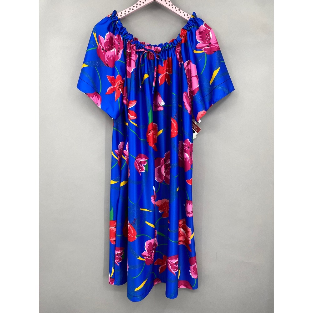 Vintage 80s Suzy Floral Muumuu Dress Womens XXL Hawaiian Tropical Blue Resort